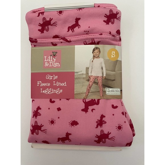 Lily & Dan Pink Unicorn Plush Fleeced Lined Stretch Girls' Leggings Size S 5/6